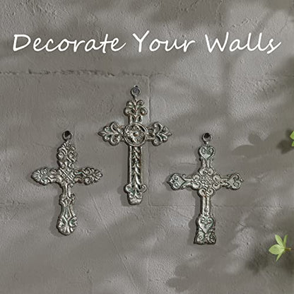Aifeorzo 3 Pcs Decorative Wall Crosses, Cast Iron Cross Wall Decor - size: 4.33" x 6.69"