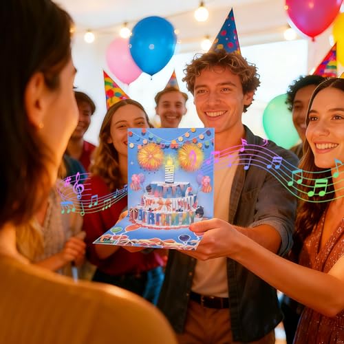3D pop-up music birthday card - LED Light Cake Greeting Card - color: Cake - Blue