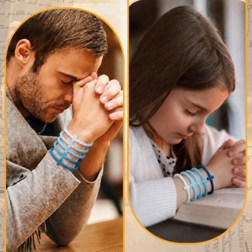 Soaoo 24/60 Pcs Jesus Bracelets Cross Silicone Bracelet Braided Stackable Rubber Wristband Silicone Jewelry Gift for Women Men - color: Blue, size: Cross