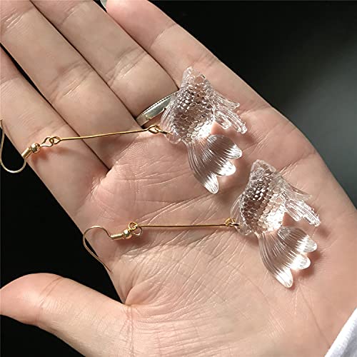 Funny Cute Long Transparent Resin Goldfish Dangle Drop Earrings Creative Chic Personalized Simulation Fish Earrings for Women Statement Jewelry Gifts - color: White