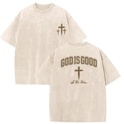 Eatbook Christian Shirts for Men Women Jesus Faith Oversized Acid Wash Tops - color: Apricot God, size: Small