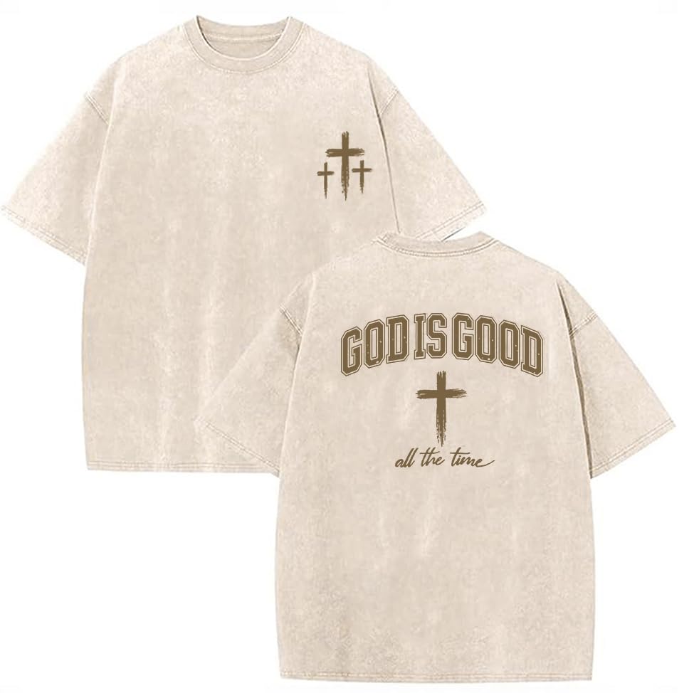 Eatbook Christian Shirts for Men Women Jesus Faith Oversized Acid Wash Tops - color: Apricot God, size: Small