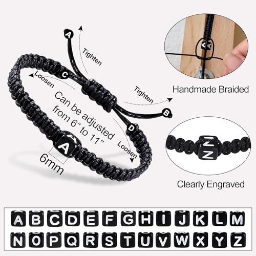 Handmade Letter Initial Bracelets A M K for Women Men Teens Cross Bracelet Black Rope Braided Jewelry Jesus Christian Bracelets Gift - color: B