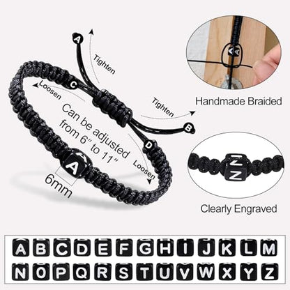 Handmade Letter Initial Bracelets A M K for Women Men Teens Cross Bracelet Black Rope Braided Jewelry Jesus Christian Bracelets Gift - color: B