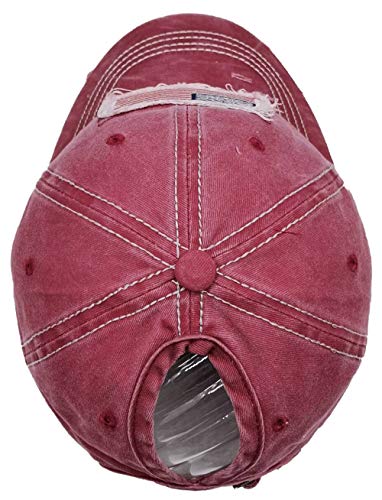 Women American Flag Ponytail Hat, Embroidery Adjustable Washed Distressed Messy Bun Baseball Cap … - color: Us Flag -Red
