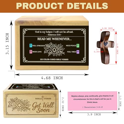 Personalized Get Well Soon Bible Verse Box with 150 Color-Coded Scripture Cards, Custom Name Prayer Box with Wooden Pocket Cross, Read Me Whenever Cards, Christian Encouragement Gift - color: Get Well Soon