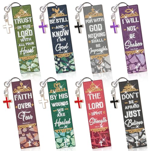 8 Pieces Christian Bible Verse Diamond Art Bookmarks 5d Christian Beaded Bookmark Acrylic Tassel Bookmark for DIY Making Beginners Adults Arts Craft Supplies (Bible) - color: Bible