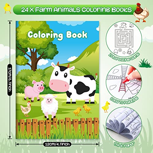 BenLouis 24 Farm Animal Mini Coloring Books with 24 Crayons for Kids Bulk - style: Farm