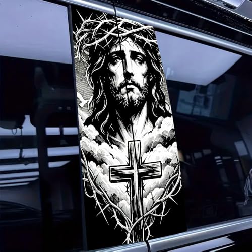 1 Pair Jesus Car B-Pillar Decals, Cross Car Center Pillar Stickers, Waterproof Vinyl Christian Vehicle Door Pillar Sticker Scratch Cover Sticker for Car Auto SUV (Vine Jesus) - color: Vine Jesus