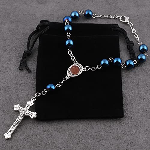 Hematite Beads Auto One Decade Car Rosary Clasp Terra Jerusalem Medal - style: Blue