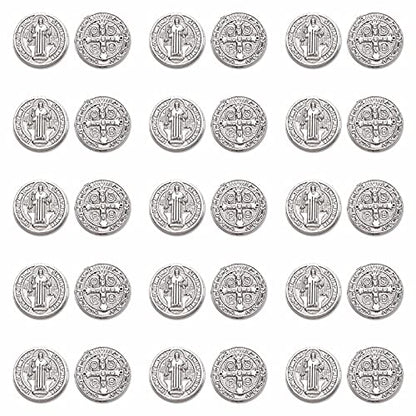 30pcs Round Religious Spacer Beads Antique Silver Alloy San Benito Loose Beads for DIY Rosary Necklace Bracelet Earring Jewelry Making Supplies