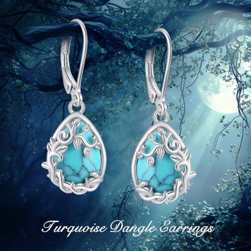 Vito Moonstone Turquoise Drop Earrings for Women, 925 Sterling Silver Hooks - style: Vine-Turquoise