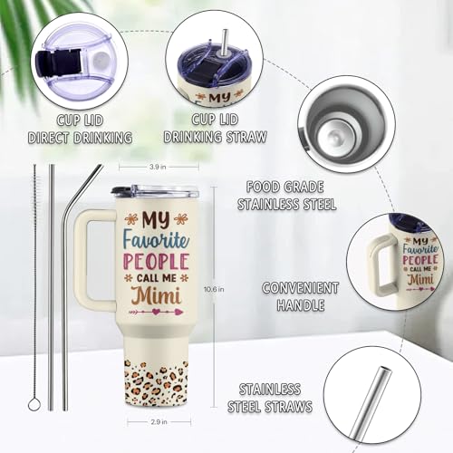 Grandma 40oz Tumbler, with Handle & Straw, Stainless Steel Cup - color: Mimi