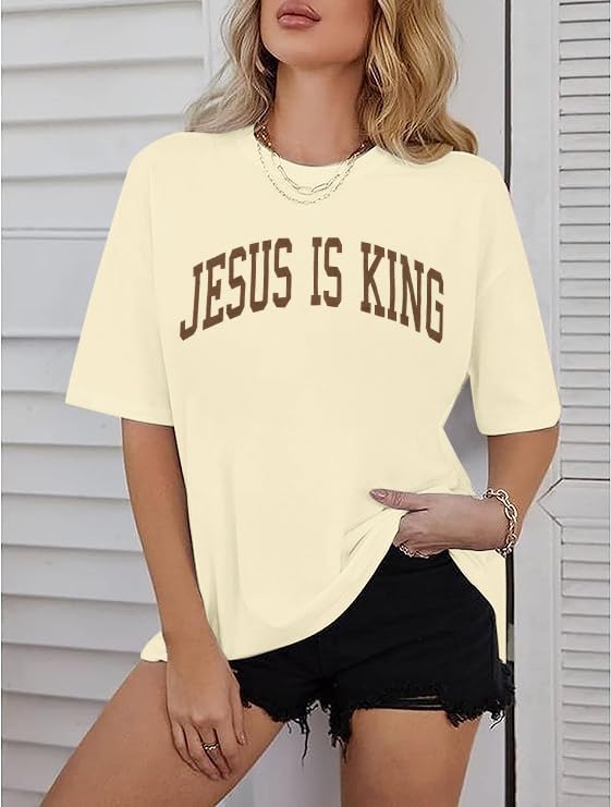 Christian Shirt Women Oversized Jesus Tshirt Jesus Love You Shirts Jesus Faith Tops Bible Verse Inspirational Tee - color: Apricot, size: Large