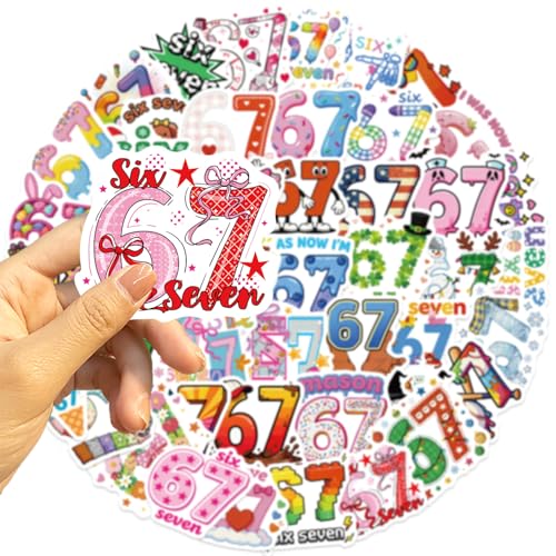 50 Pcs Funny 67 Stickers, Trending Social Media Themed Decals for Birthday Parties, Laptops, Luggage, Water Bottles, Phone Cases Crafts (6-7) - color: 6-7