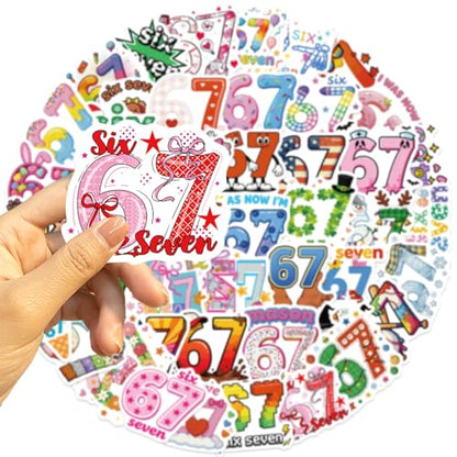 50 Pcs Funny 67 Stickers, Trending Social Media Themed Decals for Birthday Parties, Laptops, Luggage, Water Bottles, Phone Cases Crafts (6-7) - color: 6-7