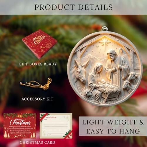 Christmas Nativity Ornament – Holy Family Manger Scene with Bethlehem Star – Christian Christmas Ornament for Tree, Birth of Jesus Décor (KAT - ANA - Nativity Sheep Ornament) - color: Kat - Ana - Nativity Sheep Ornament
