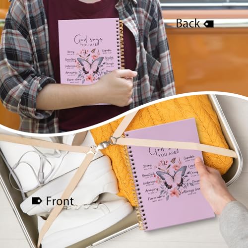 huester Christian Journal, Inspirational Christian Butterfly Church Notes Notebook Journal for Women, God Says You Are Bible Scripture Purple Journal Notebooks for Note Taking, Bible Journaling Hardcover Paper Spiral Notebook, 5.5x8.3 Inch - color: purple