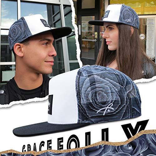 Grace Folly Trucker Hat for Men & Women. Snapback Mesh Caps - color: Rose- Gray