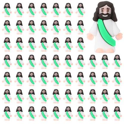 Bememo 100 Pcs Jesus Toys Original Design Mini Rubber Little Jesus Figurine to Hide and Seek Religious Party Favors Sunday School Craft Baptism Gifts for Easter Egg Stuffers(Green) - color: Green