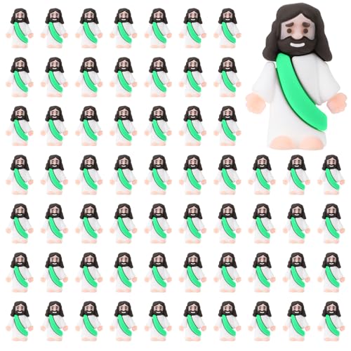 Bememo 100 Pcs Jesus Toys Original Design Mini Rubber Little Jesus Figurine to Hide and Seek Religious Party Favors Sunday School Craft Baptism Gifts for Easter Egg Stuffers(Green) - color: Green