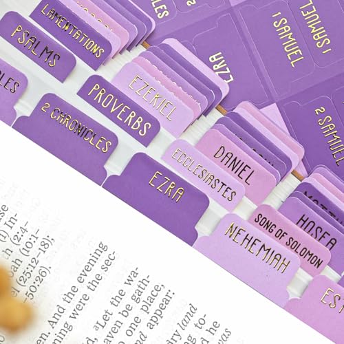 Laminated Bible Tabs for Women and Men, Gold Foil Embossed Lettering - style: Gentle Purple