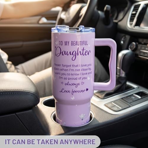 Daughter Birthday Gifts, 40oz Insulated Stainless Steel Tumbler with Handle, Inspirational Gifts for Daughter from Mom and Dad, Birthday Graduation Present Ideas for Daughters - color: Daughter