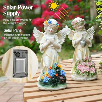 Angel Garden Statue 2Pcs,Love Heart Solar Decor with Warm Light - style: Heart Praying Angel