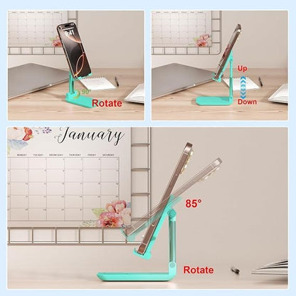 Folding Cell Phone Stand - Multi-Angle Universal Holder, Compatible with Most Phones & Tablets (Green) - color: Green