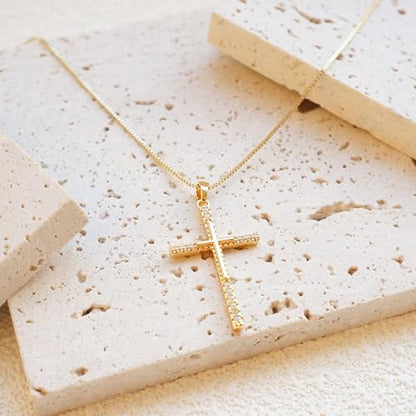 Gold Cross Necklace for Women, 14K Gold Plated - style: Relief Cross