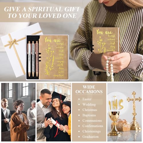 Affrolling 5 Pcs Christian Gifts for Women Church Religious Gifts A6 Bible Leather Notebook Pens with Box Prayer Journal for Men Bible Study Pastor's Wife Godmother Father(Classic Brown) - color: Classic Brown