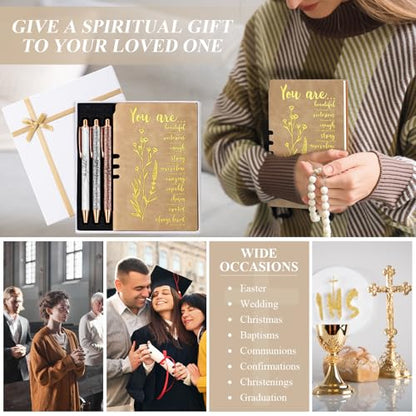 Affrolling 5 Pcs Christian Gifts for Women Church Religious Gifts A6 Bible Leather Notebook Pens with Box Prayer Journal for Men Bible Study Pastor's Wife Godmother Father(Classic Brown) - color: Classic Brown