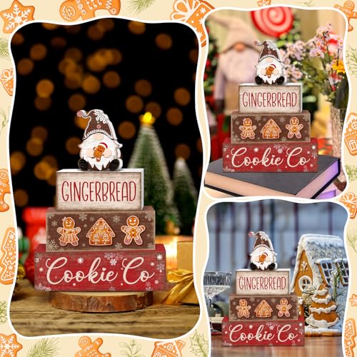 Britimes Tiered Tray Decor Set, 4 Pack, Wooden Table Sign, Gingerbread - style: Gingerbread Cookie