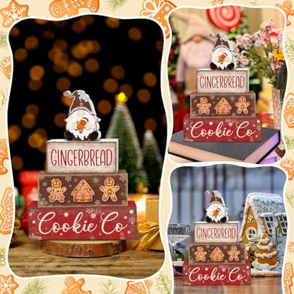 Britimes Tiered Tray Decor Set, 4 Pack, Wooden Table Sign, Gingerbread - style: Gingerbread Cookie