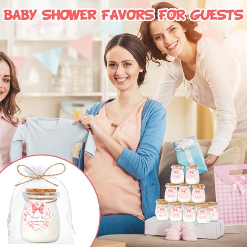 24Pcs Baby Shower Candle Party Favors Lavender Scented Glass Jars Wax Candle Bulk with Thank You Cards Organza Bags for Guests Boy Girl Birthday Gender Reveal Gift Souvenirs (Pink Bow, 24) - style: Pink Bow