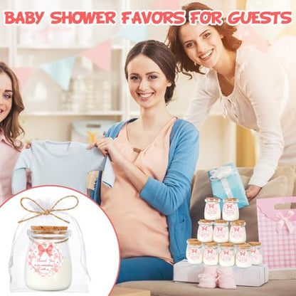 24Pcs Baby Shower Candle Party Favors Lavender Scented Glass Jars Wax Candle Bulk with Thank You Cards Organza Bags for Guests Boy Girl Birthday Gender Reveal Gift Souvenirs (Pink Bow, 24) - style: Pink Bow