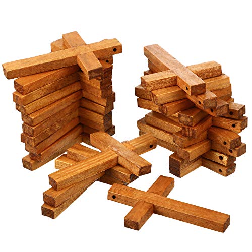 meekoo Natural Wooden Cross Bulk Pendants Mini Cross Beads Bulk for DIY Crafts Jewelry Making - color: Coffee, size: 1.57 x 2.36 x 0.2 Inch
