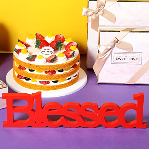 Blulu Blessed Letter Table Sign Wooden Blessed Standing Sign,Red - color: Red