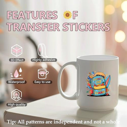 UV DTF Cup Wrap - 20 Sheets Goodbye School Hello Pool Funny UV DTF Decals for 16 oz Glass Cups, End of School Year Summer Vacation Party Cold Transfer Stickers for DIY Water Bottle Tumbler Decoration - style: Summer Vacation