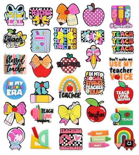 Cute Pins Bulk, Funny Lapel Badge Pins Rubber Brooch Pins for Backpacks, Hats, Bags - style: Teacher-30PCS