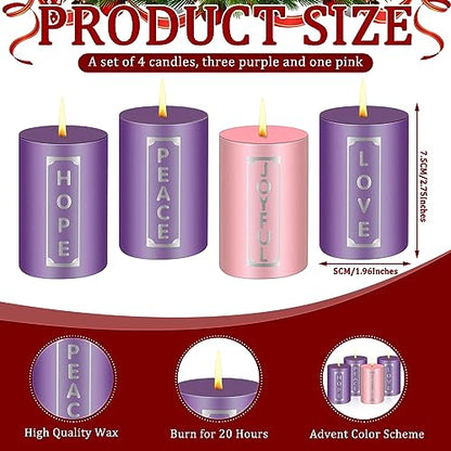 4 Pcs Advent Candles with Words Pillar Christmas Advent Candle 2 x 3 Inch - size: 2 x 3'', style: Cylinder