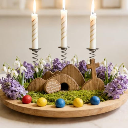 Wooden Empty Tomb Easter Christian Decoration, Religious Resurrection Scene - color: Brown-4 Pieces