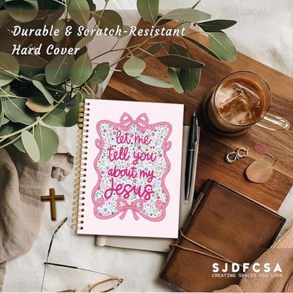 Coquette Preppy Pink Bow Christian Notebook Journal, Bible Verse Scripture Journal for Women, Pink Girly Office Supplies, Let Me Tell You About My Jesus Religious Spiral Notebook 5.5x8.3 In - color: Let Me Tell You About My Jesus-Bow Flower