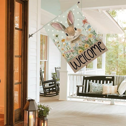 AVOIN colorlife Spring Easter Bunny Welcome House Flag 28x40 Inch - color: Blue, size: House Size-28 x 40"