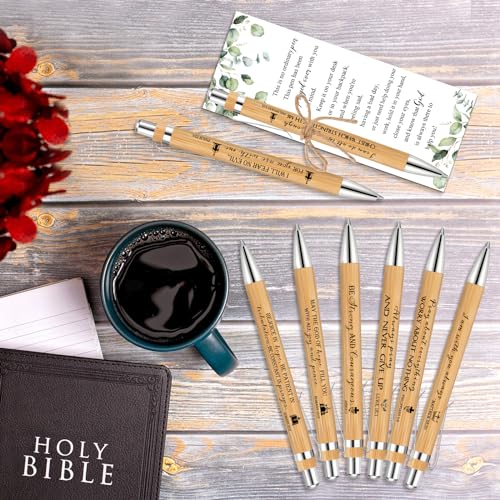 Tenceur 50 Sets Christian Gifts Bulk Church Members Bulk Bible Verse Bamboo Pens and Inspirational Bookmarks Religious Gifts Sets for Vbs Sunday School Party Women Men