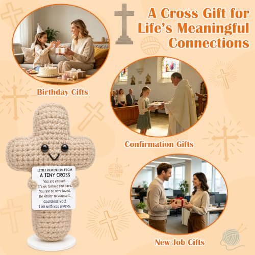 Positive Crochet Cross Little Reminder Christian Birthday Religious Gifts for Women, Baptism Confirmation Faith Gifts for Teen Daughter, Inspirational Cheer Up New Job Gift for Friend Coworker Sister