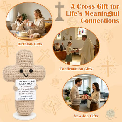 Positive Crochet Cross Little Reminder Christian Birthday Religious Gifts for Women, Baptism Confirmation Faith Gifts for Teen Daughter, Inspirational Cheer Up New Job Gift for Friend Coworker Sister