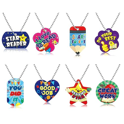 Soaoo 24 Pcs Student Incentives Dog Tags Necklace with Metal Chains