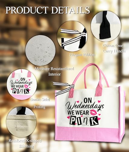 Aesthetic Canvas Tote Bag for Women Girls, Large Tote Bag for Friends Colleagues Leader Manager, 17 x 11.8 x 7 inches - color: Pink