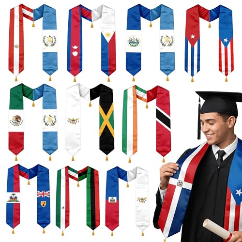 Class of 2026 Graduation Stole Flag Sash with Gold Tassels 72 Inch for High School College University Ceremony - color: Custom 2 Flag